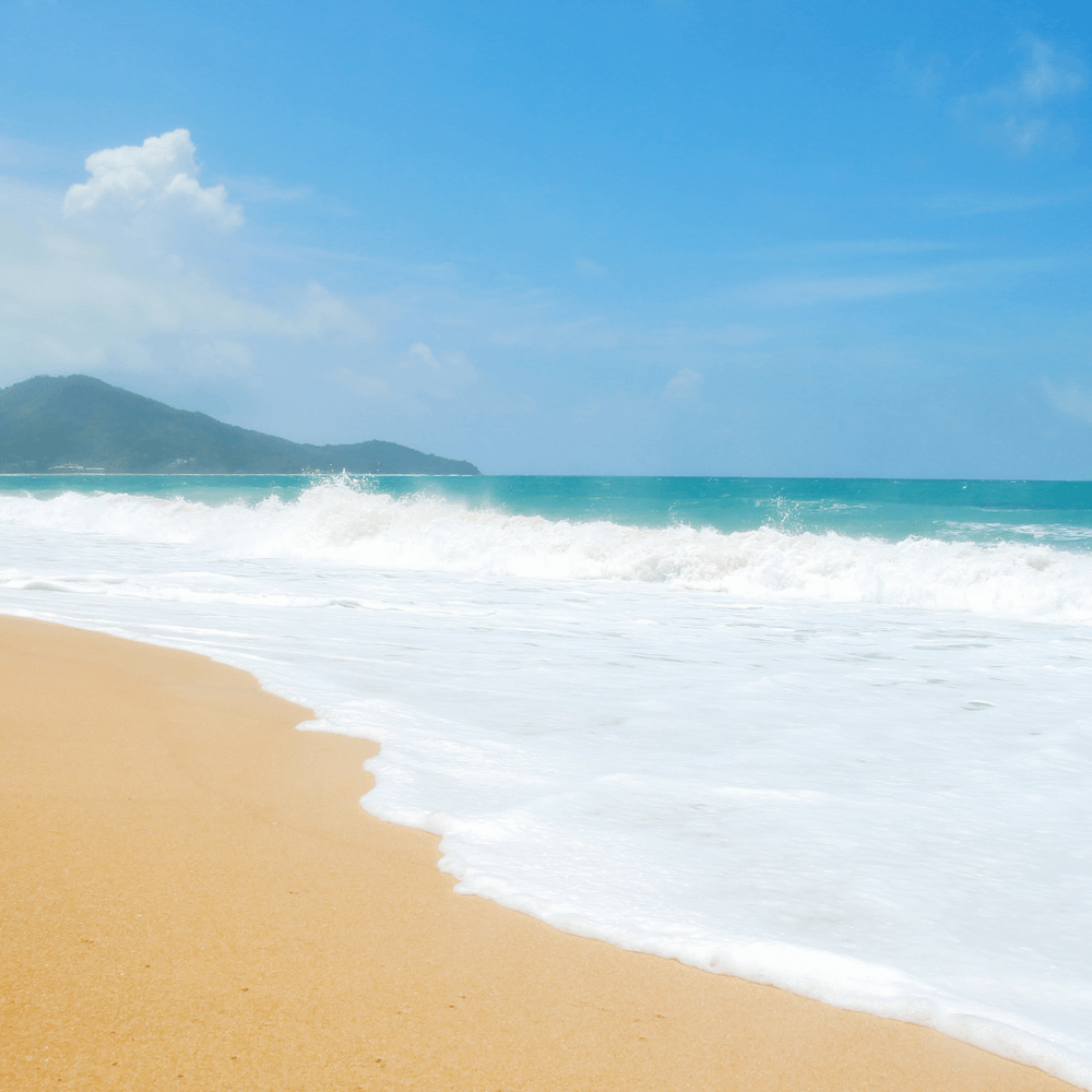 Natural coastline and beach landscape in Mai Khao, northern Phuket