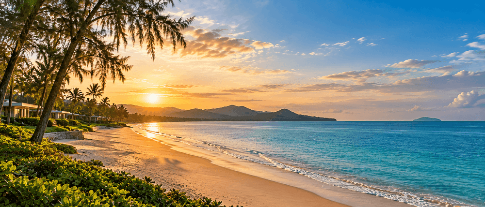Wide view of Mai Khao coastline and inland landscape in northern Phuket